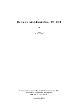Haiti in the British Imagination, 1847–1904 Jack Webb