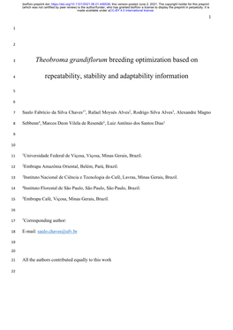 Theobroma Grandiflorum Breeding Optimization Based on Repeatability