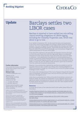 Barclays Settles Two LIBOR Cases