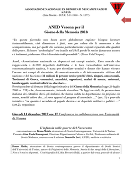 ANED Verona Per Il Giorno Della Memoria 2018