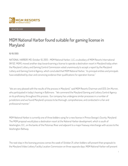 MGM National Harbor Found Suitable for Gaming License in Maryland