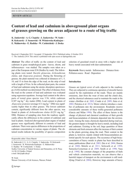 Content of Lead and Cadmium in Aboveground Plant Organs of Grasses Growing on the Areas Adjacent to a Route of Big Traffic