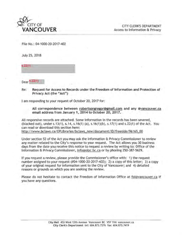 YOF CITY CLERK's DEPARTMENT VANCOUVER Access to Information & Privacy