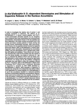 (D-Ala*)Deltorphin II: D,-Dependent Stereotypies and Stimulation of Dopamine Release in the Nucleus Accumbens