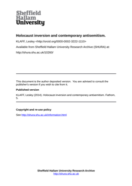 Holocaust Inversion and Contemporary Antisemitism