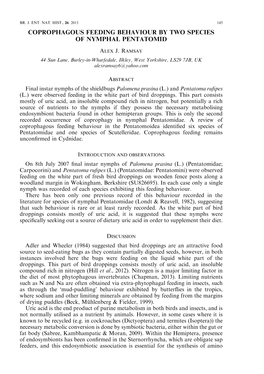 Coprophagous Feeding Behaviour by Two Species of Nymphal Pentatomid