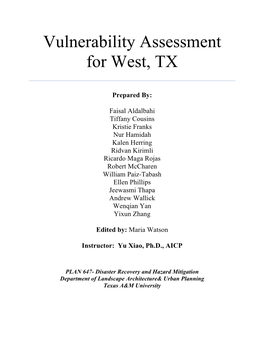 Vulnerability Assessment for West, TX