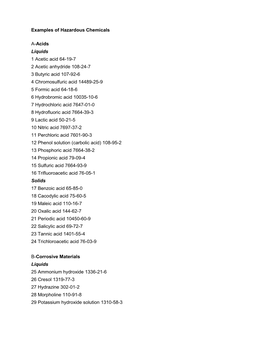 Examples of Hazardous Chemicals