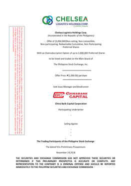 Chelsea Logistics Holdings Corp. (Incorporated in the Republic of the Philippines) Offer of [3,000,000]Non-Voting, Non-Convertib