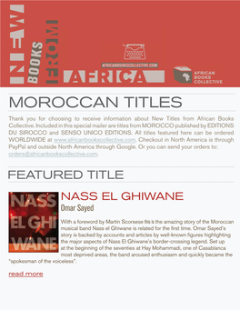 Moroccan Titles Thank You for Choosing to Receive Information About New Titles from African Books Collective