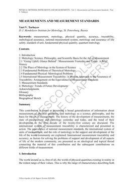 Measurements and Measurement Standards - Yuri V