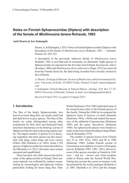 Diptera) with Description of the Female of Minilimosina Tenera Rohacek, 1983