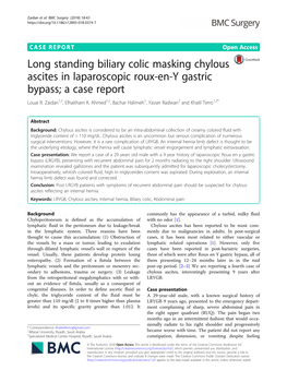 Long Standing Biliary Colic Masking Chylous Ascites in Laparoscopic Roux-En-Y Gastric Bypass; a Case Report Louai R