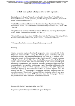 Cyclin F-Chk1 Synthetic Lethality Mediated by E2F1 Degradation