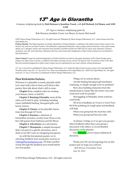 13Th Age in Glorantha Is Published by Moon Design Publications, LLC Under the Open Game License Version 1.0A Copyright 2000 Wizards of the Coast, Inc