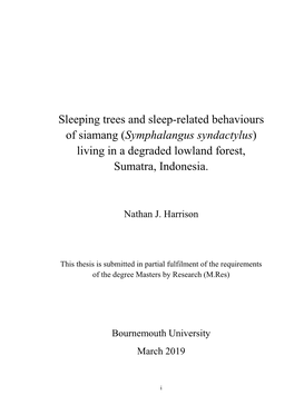 Sleeping Trees and Sleep-Related Behaviours of Siamang (Symphalangus Syndactylus) Living in a Degraded Lowland Forest, Sumatra, Indonesia