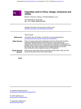 Cigarettes Sold in China: Design, Emissions and Metals