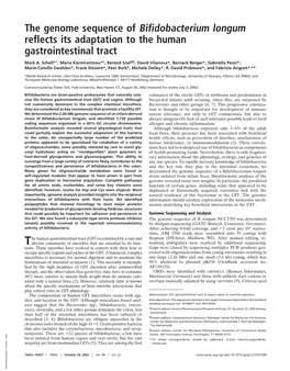 The Genome Sequence of Bifidobacterium Longum Reflects Its Adaptation to the Human Gastrointestinal Tract