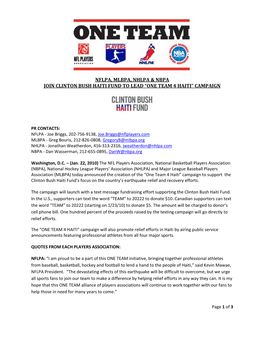 Nflpa, Mlbpa, Nhlpa & Nbpa Join Clinton Bush Haiti Fund