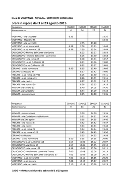 LOMELLINA Orari in Vigore Dal 3 Al 23 Agosto 2015 Frequenza [3AGO] [3AGO] [3AGO] [3AGO] Numero Corsa 4 14 22 34