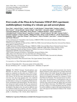 First Results of the Piton De La Fournaise STRAP 2015 Experiment: Multidisciplinary Tracking of a Volcanic Gas and Aerosol Plume