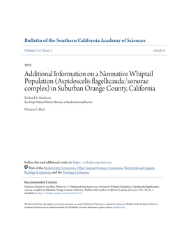 Additional Information on a Nonnative Whiptail Population (Aspidoscelis Flagellicauda/Sonorae Complex) in Suburban Orange County, California Richard A