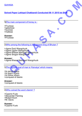 Solved Paper Lekhpal Chakbandi Conducted 08 11 2015 Ist Shift