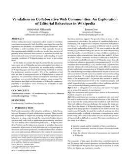 An Exploration of Editorial Behaviour in Wikipedia