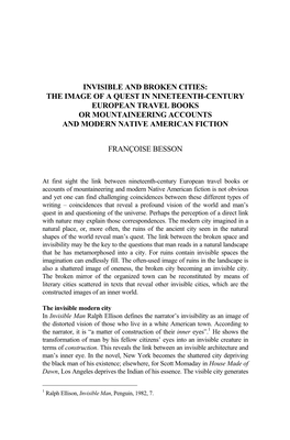 Invisible and Broken Cities: the Image of a Quest in Nineteenth-Century European Travel Books Or Mountaineering Accounts and Modern Native American Fiction