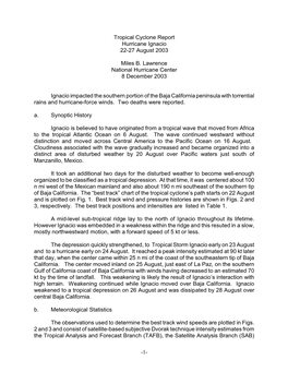R1r Tropical Cyclone Report Hurricane Ignacio 22-27 August 2003 Miles B