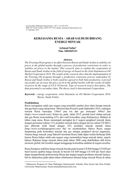 Kerjasama Rusia - Arab Saudi Di Bidang Energi Minyak