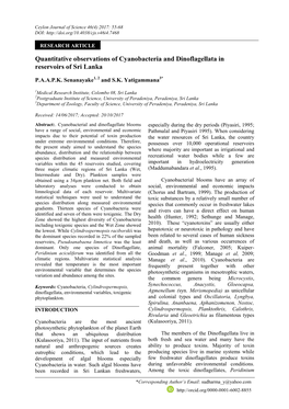 Quantitative Observations of Cyanobacteria and Dinoflagellata in Reservoirs of Sri Lanka