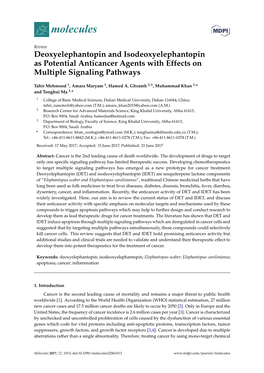 Deoxyelephantopin and Isodeoxyelephantopin As Potential Anticancer Agents with Effects on Multiple Signaling Pathways