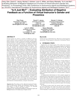 “Is It Just Me?” : Evaluating Attribution of Negative Feedback As a Function of Virtual Instructor’S Gender and Proxemics