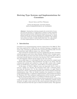 Deriving Type Systems and Implementations for Coroutines