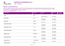 REGISTER of SPONSORS (Tier 4) Date: 15-July-2015