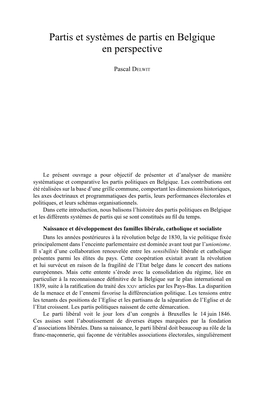 Partis Et Systèmes De Partis En Belgique En Perspective