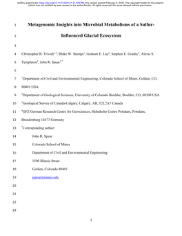 Metagenomic Insights Into Microbial Metabolisms of a Sulfur-Influenced