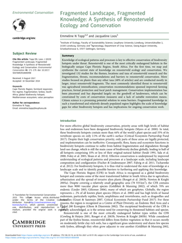 A Synthesis of Renosterveld Ecology and Conservation