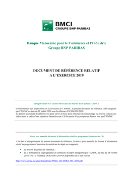 Banque Marocaine Pour Le Commerce Et L'industrie Groupe BNP PARIBAS DOCUMENT DE RÉFÉRENCE RELATIF a L'exercice 2019