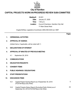 Capital Projects Works-In-Progress Review Sub-Committee Agenda Package