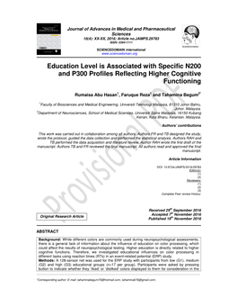 Education Level Is Associated with Specific N200 and P300 Profiles Reflecting Higher Cognitive Functioning