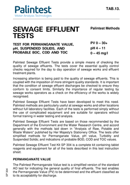 Sewage Effluent Tests Provide a Simple Means of Checking the Quality of Sewage Effluents