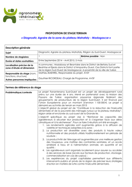 Tdr Stage Diagnostic Agraire Plateau Mahafaly