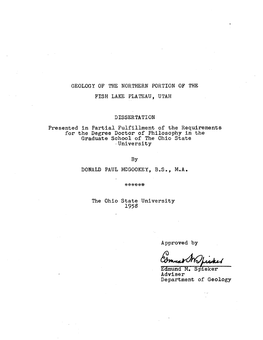 Geology of the Northern Portion of the Fish Lake Plateau, Utah