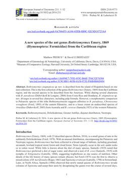 A New Species of the Ant Genus Bothriomyrmex Emery, 1869 (Hymenoptera: Formicidae) from the Caribbean Region