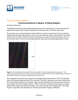 Tech Article: Communications in Space: a Deep Subject