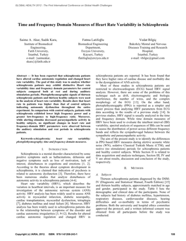 Time and Frequency Domain Measures of Heart Rate Variability in Schizophrenia