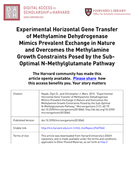 Experimental Horizontal Gene Transfer of Methylamine
