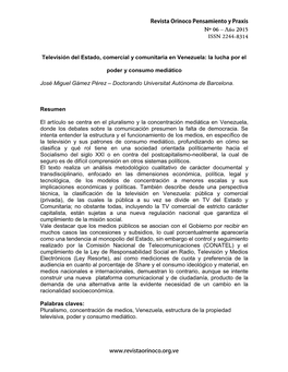Televisión Del Estado, Comercial Y Comunitaria En Venezuela: La Lucha Por El